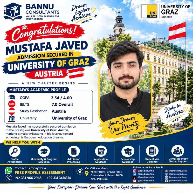 Mustafa Javed, admission secured at the University of Graz